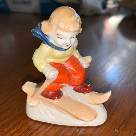 Vtg ceramic boy skiing figurine - Picture 1 of 9